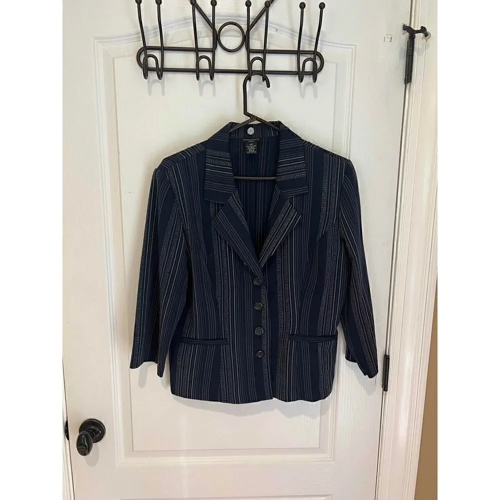 Vintage Courtenay Stretch blazer navy and white stripe size 12 petite